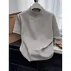 Camiseta de algodón puro de manga corta con cuello semi-alto, elegante y estilosa, para mujer, corte ajustado, casual y versátil, adecuada para otoño