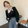 Estilo Holgazán Suelta Manga Corta de Farol Abrigo Blusa para Mujer Calado Cárdigan Suéter de Manga Larga Superior Chal Pequeño