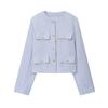 Outono de 2025 Nova Roupa Feminina Europeia e Americana Transfronteiriça Bolso Decorado Gola Redonda Pequeno Perfume Jaqueta Curta W04 17040
