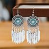 Pendientes Miao de plata de imitación étnica, atracciones turísticas, pendientes de flores bohemias, pendientes largos con borlas, venta al por mayor
