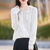 Nuevo Cárdigan con Capucha de Lana Peinada para Mujer Otoño e Invierno 2025 Encaje Ganchillo Holgado Versátil Top Camisa Base