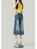 Jeans de pierna recta acampanados de tiro alto en color azul para mujer, nuevo diseño de verano 2026, corte ajustado, pantalones cropped