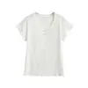 Camiseta de Lyocell y Lino con Cuello Redondo de Color Sólido y Mangas Cortas para Mujer 2026 Ajustada Camiseta Básica Casual de Punto con Cuello en U Verano