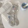 Meias Femininas Verão Malha Fina Fofas Desenho Animado Cachorrinho Meia de Cano Médio Respirável Absorvente de Suor Algodão Puro Sem Costura Meias de Algodão