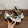 Falda versátil zapatos pequeños de cuero zapato de tacón con lazo zapatos de tacón bajo para mujer 2026 Otoño Verano Nuevos Zapatos Mary Jane Franceses de Punta Redonda de Corte Bajo
