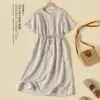 Vestido de Verano Nuevo de Algodón y Lino Talla Grande de Manga Corta para Mujer, Cuello Volante de Moda, Vestido Casual Vintage que Reduce la Edad