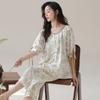 Pijama para Mulheres Primavera e Verão Algodão Tencel Manga Curta Calça Cropped Estilo Chinês Novo Estilo Chinês Solto Tamanho Grande Conjunto para Casa