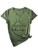 Vida en el Lago Amazon Ebay Sitio Independiente Camiseta Casual Simple de Manga Corta con Cuello en V para Mujer Capa Base Comercio Exterior En Stock