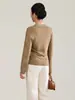 2613705-16-camisa base de otoño para mujer, de punto fino de 16 agujas, textura de lino ultrafino, corte ajustado, con cuello polo