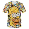 Camiseta de hombre de manga corta con cuello redondo, impresión digital 3D de los Simpson de dibujos animados de moda, venta directa de fábrica