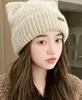Gorro de Punto con Orejas de Gato para Mujer, Cálido de Invierno, Moderno, Casual para Compras, Gorro con Orejas de Gato de Punto para Protección de Orejas