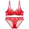 Nuevo conjunto de lencería sexy de comercio exterior, sujetador de encaje transparente ultrafino, minimiza los bustos grandes, previene la flacidez, conjunto de sujetador talla grande