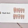 Conjunto de 10 Peças de Unhas Vestíveis Puras Feitas à Mão na Cor Nude, Estilo Francês, Design Olho de Gato com Strass, Estilo Popular, Unhas Postiças Longas