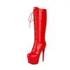 Botas altas de charol para mujer para otoño e invierno, punta redonda, tacón ultraligero, cremallera lateral, plataforma impermeable, charol brillante, botas de montar de talla grande transfronterizas para mujer
