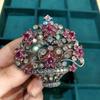 Broche de flor de diamantes completos retro Serie de pinturas al óleo del Renacimiento Cesta de flores pin Moda femenina abrigo decoración de abrigo