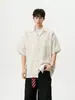 Camisa de Manga Curta com Gola Cubana Estilo Americano Teia de Aranha para Homens e Mulheres, Verão Cleanfit Design Vazado Jaqueta de Meia-Manga para Casais
