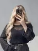 Suéter de Punto Calado Transfronterizo Europeo y Americano para Mujer, Cuello Redondo, Holgado, Manga Larga, Top Casual con Temperamento, Cardigan Adelgazante, Nuevo Estilo 2026