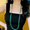 Nueva Cadena de Suéter Desmontable para Collar de Piedra Ojo de Buey Natural Verde Transparente de Hielo Calcedonia Ágata Amatista Lana Artificial