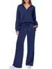 2025 Amazon Europeu e Americano Outono e Inverno Nova Moda Casual Feminino Manga Longa Cordão Cor Sólida Roupa de Trabalho Conjunto de Calças para Mulheres
