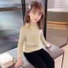 [Pronta Entrega Suéter para Meninas Camiseta Básica 2025 Novo Estilo Moda Infantil com Renda Outono e Inverno Top Versátil Infantil