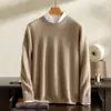 Suéter de Cashmere Gola Redonda para Homens, Suéter de Cashmere Liso, Suéter Interno Espesso para Outono e Inverno, Suéter Base de Tricô Ondulado de Manga Longa