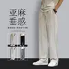 Pantalones de algodón y lino estilo chino para hombre, finos de verano, lino, pierna recta holgada, buena caída, transpirables, pantalones de pierna ancha, talla grande, casual