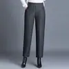 Pantalones de mujer para primavera, otoño e invierno, adecuados para mujeres de mediana edad y mayores, corte recto holgado, cintura elástica, talla grande, pantalones largos gruesos con forro polar
