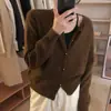 Cardigan Pequeno Tricotado Estilo Suave de Veludo Guaxinim Externo Feminino Primavera e Outono Solto Preguiçoso Curto Macio Cera Casaco Suéter Top