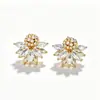 Pendientes de Flor de Zirconia Brillante Transfronterizos para Mujer, Pendientes de Alta Gama Estilo Francés, Joyería Versátil de Exportación de Amazon, Disponibles para Venta al por Mayor
