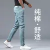 Jeans masculinos de alta qualidade, corte reto slim fit, estilo europeu, novos para primavera-verão 2026, calça masculina casual fina cinza-branca