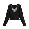 Conjunto de Dos Piezas Camisola Chica Picante Americana Tejido Diseño de Primavera y Otoño para Mujer Capas Adelgazante Cuello en V Ajustado Conjunto Superior