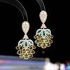 Pendientes elegantes de moda europea y americana para banquete de boda con incrustaciones de cobre y circonitas exageradas, pendientes atmosféricos de industria pesada al por mayor