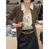 Cardigan de Tricô Manga Longa Falso Duas Peças com Gola Lapela, Caimento Relaxado para Mulheres, Novo Outono Casual Solto Emagrecedor Super Estiloso
