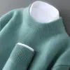 Suéter 100% lã pura para homens, gola alta, pulôver de negócios espessado, suéter base de malha solto de manga longa, cashmere