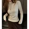 Modal Cuello Alto Pequeño Color Liso Estilo Básico Capa Interior Capa Base Camisa para Mujer Versátil Simple Camiseta de Color Liso Prenda Exterior Top