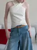 Colete Tricô Gola Halter Cruzado Francês Peça de Roupa Externa Feminina Verão Novo Estilo Emagrecedor Temperamento Valorizador Top Curto