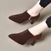 Salto Alto Boca Profunda Fosco Feminino 2026 Outono Novo Estilo Salto Bloco Bico Fino Elegante Sapatos de Salto Único Feminino Confortáveis Profissionais para Trabalho