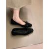 2025 Novas Sapatilhas Femininas de Bico Quadrado com Laço e Salto Baixo, Sem Cadarço, de Decote Baixo, Sapatos para o Trabalho para Combinar com Saias, Sapatilhas