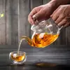 Juego de té de vidrio de borosilicato alto transparente con infusor de filtro, tetera resistente al calor para uso doméstico, adecuado para preparar té chino