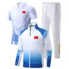 Roupas novas para treino T-shirt com lapela para homens e mulheres, conjunto esportivo, roupas familiares, conjunto de três peças, estilo nacional, roupas para treino de basquete e corrida