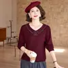Suéter tejido de punto tipo pullover de nuevo estilo moderno con cuello camisero, prenda exterior a la moda y casual para mujeres de mediana edad y mayores.