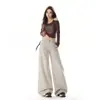 Estilo Novo Primavera 2026 Tecido Martin Desbotado Retrô Americano Cintura Baixa Emagrecedor Solto Perna Larga Jeans Casual para Mulheres