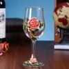 Taça de Vinho Alta com Haste de Cristal Flor de Peônia do Fabricante, Taça para Presente, Taça Colorida Esmaltada, Conjunto para Uso Doméstico, Luxo Leve