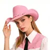 Sombrero de Vaquero de Fieltro Dulce y Picante, Cálido y Protector del Sol, con Lazo de Perlas y Cinta, Sombrero de San Valentín para Mujer, Sombrero Atmosférico