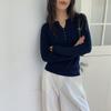 Suéter de Punto con Botones Pequeños para Mujer, Capa Interior Suave y Sedosa, Top Casual de Manga Larga para Mujer