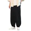 Pantalones Casuales de Algodón y Lino Estilo Chino Nuevo de Verano Pierna Ancha Color Sólido para Hombre Pantalones Harem Tai Chi Pantalones Hanfu