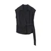 Ou FanCamisa de Manga Corta con Cuello en V de Color Sólido con Cordones en la Cintura para Mujer Estilo Verano Camisa Polo Adelgazante Top 11257