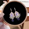 ¡Borlas de Cristal Morado! Aretes Redondos de Perla y Flor, Lujo Ligero y Sensación de Alta Gama, Suaves y Elegantes, Accesorios para Orejas Versátiles y de Moda