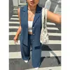 Traje de Verano Nuevo para Commuter Tallas Grandes de Aliexpress con Acabado de Alta Gama, Chaleco Blazer sin Mangas Azul Marino y Conjunto de Pantalones de Pierna Ancha