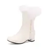 Botas para Mujer Caña Corta Padre-Hijo Dulce Caramelo Botas de Caballero Botas Gruesas de Tacón Bajo Comercio Exterior Botas con Volantes 28 con Perla 43